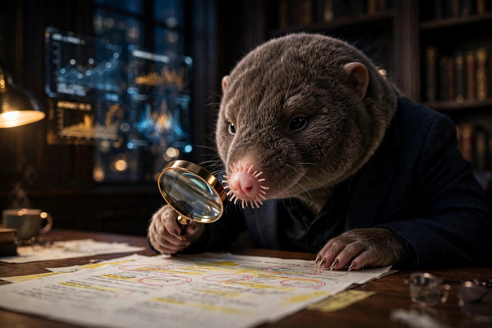StarNose examining a résumé line by line with a magnifying glass