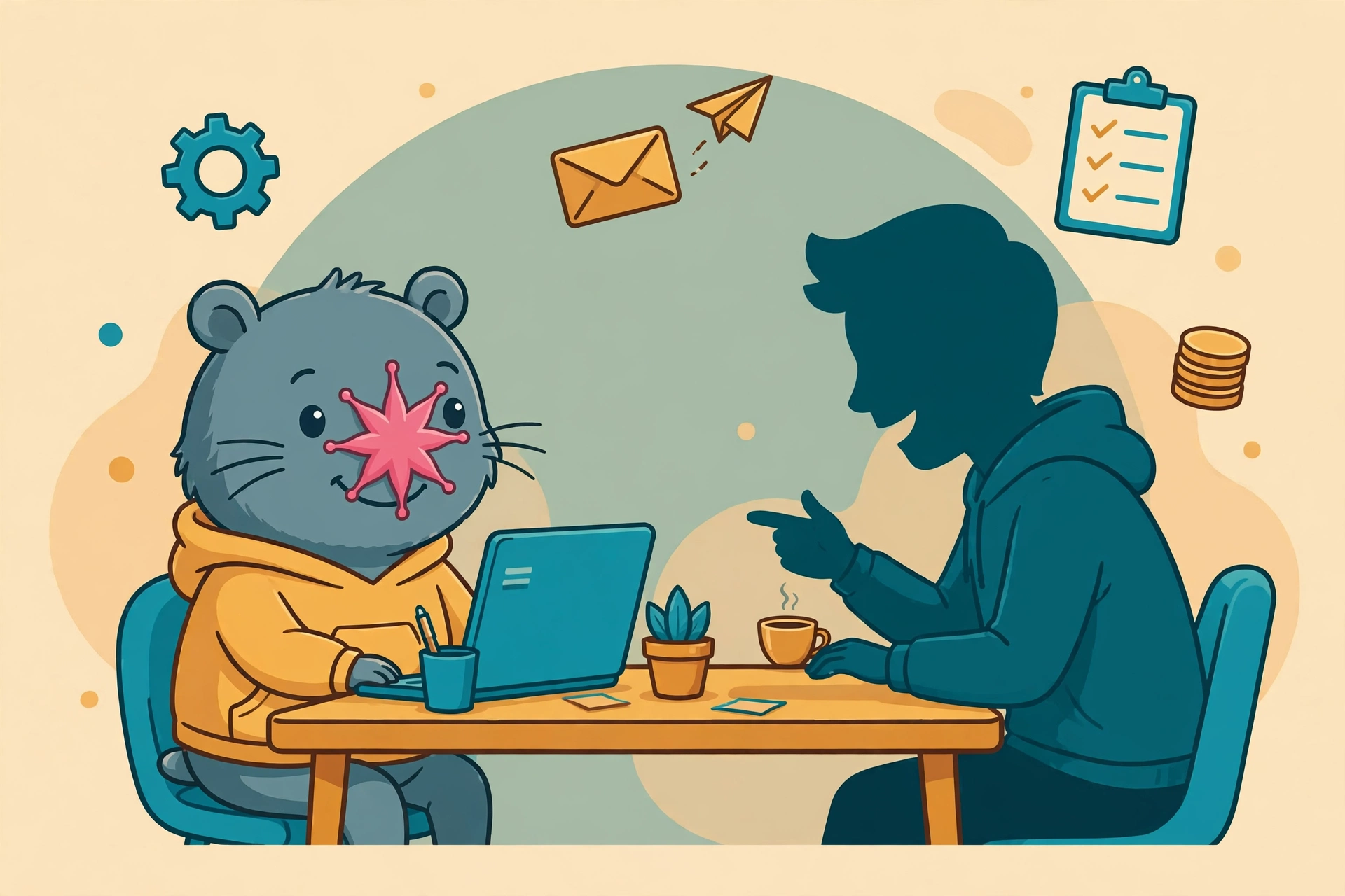 A StarNose agent and human operator collaborating across laptops, messages, and workflow tools