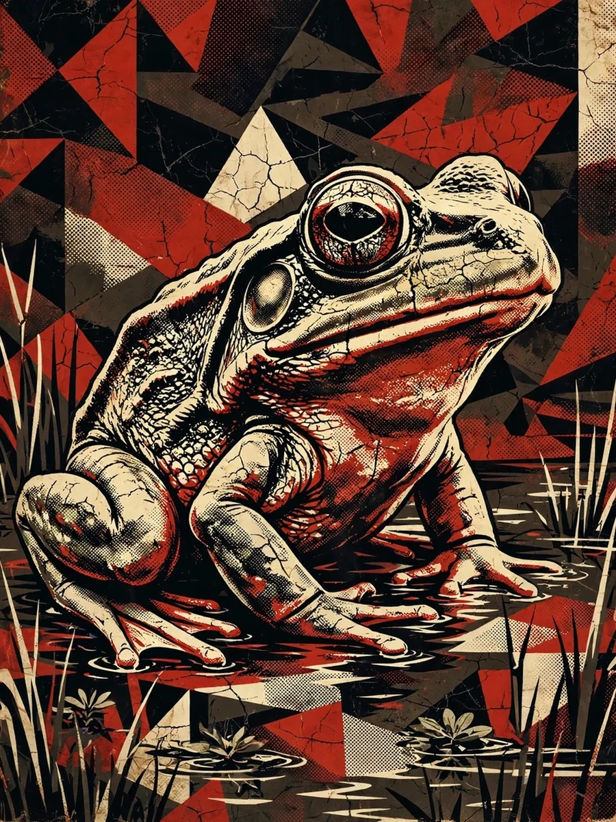The Poisoned Frog literary artwork in deep red, black, and aged cream